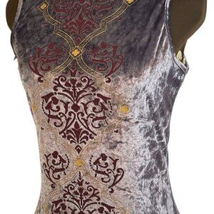 Express Women’s Flocked Sheer Sleeveless Purple Velvet Blouse Size Small